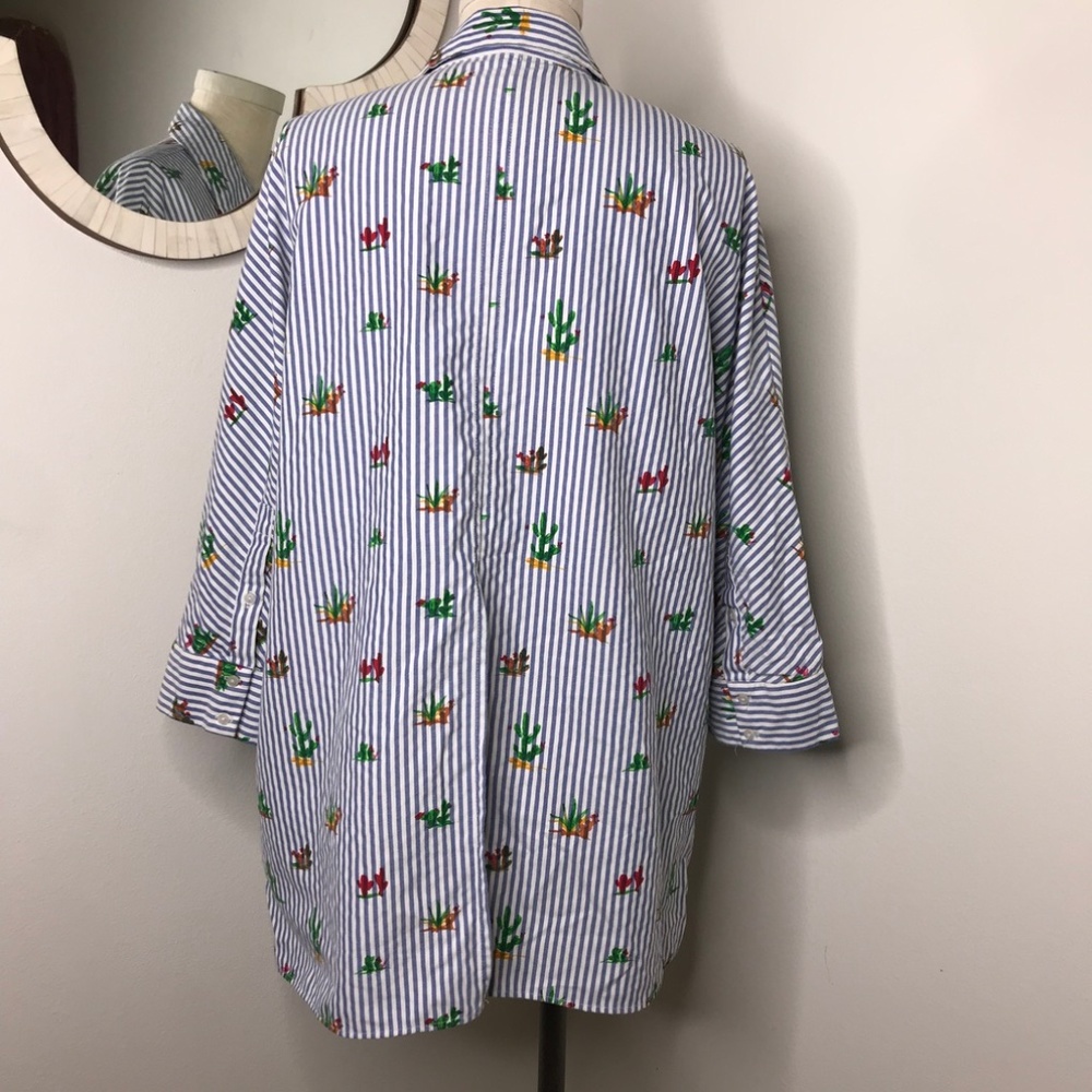 Zara Stripe Cactus Print Button Down Top - image 6
